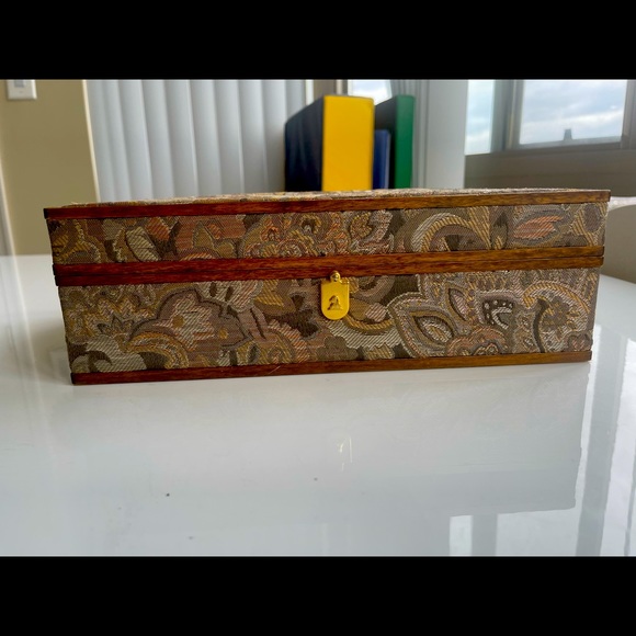 Rare Vintage Mark Cross Wood Fabric Jewelry Box Chest Collectible - Picture 1 of 10